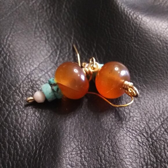 Colorful Chunky Monkeys! Get Seen & Turn Heads! Orange & Turquoise Stone Earring - Picture 8 of 11
